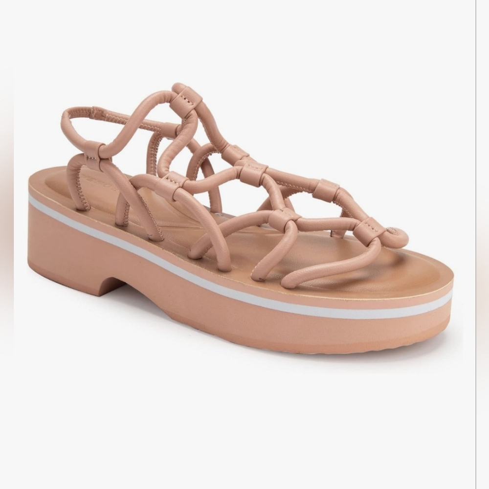 NIB BRAND NEW IN BOX,AEROSOLES CHAYA LEATHER PLATFORM SANDAL, SIZE 9, NUDE